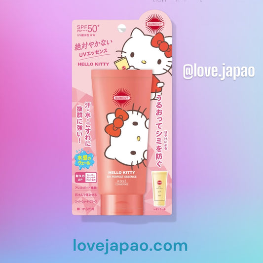 Protetor solar Sun Cut R K0SE Perfect UV Essence FPS 50+ PA+++ 80 g (2,8 oz) para o rosto, à prova d'água, design exclusivo Sunrio, proteção UV para cuidados com a pele no verão (Hello Kitty)