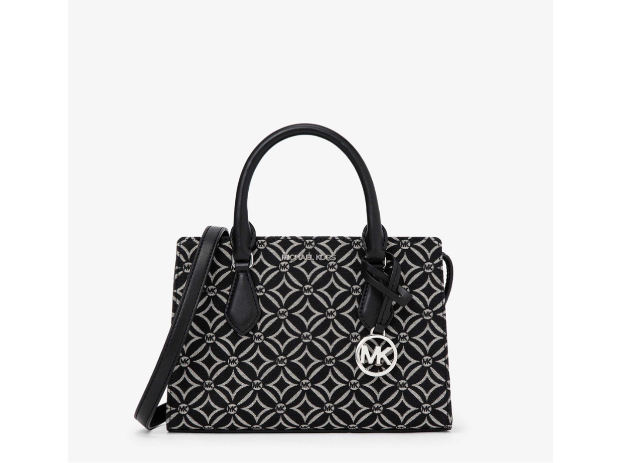 Michael Kors SHEILA Logo Jacquard Center Zip Satchel Pequeno