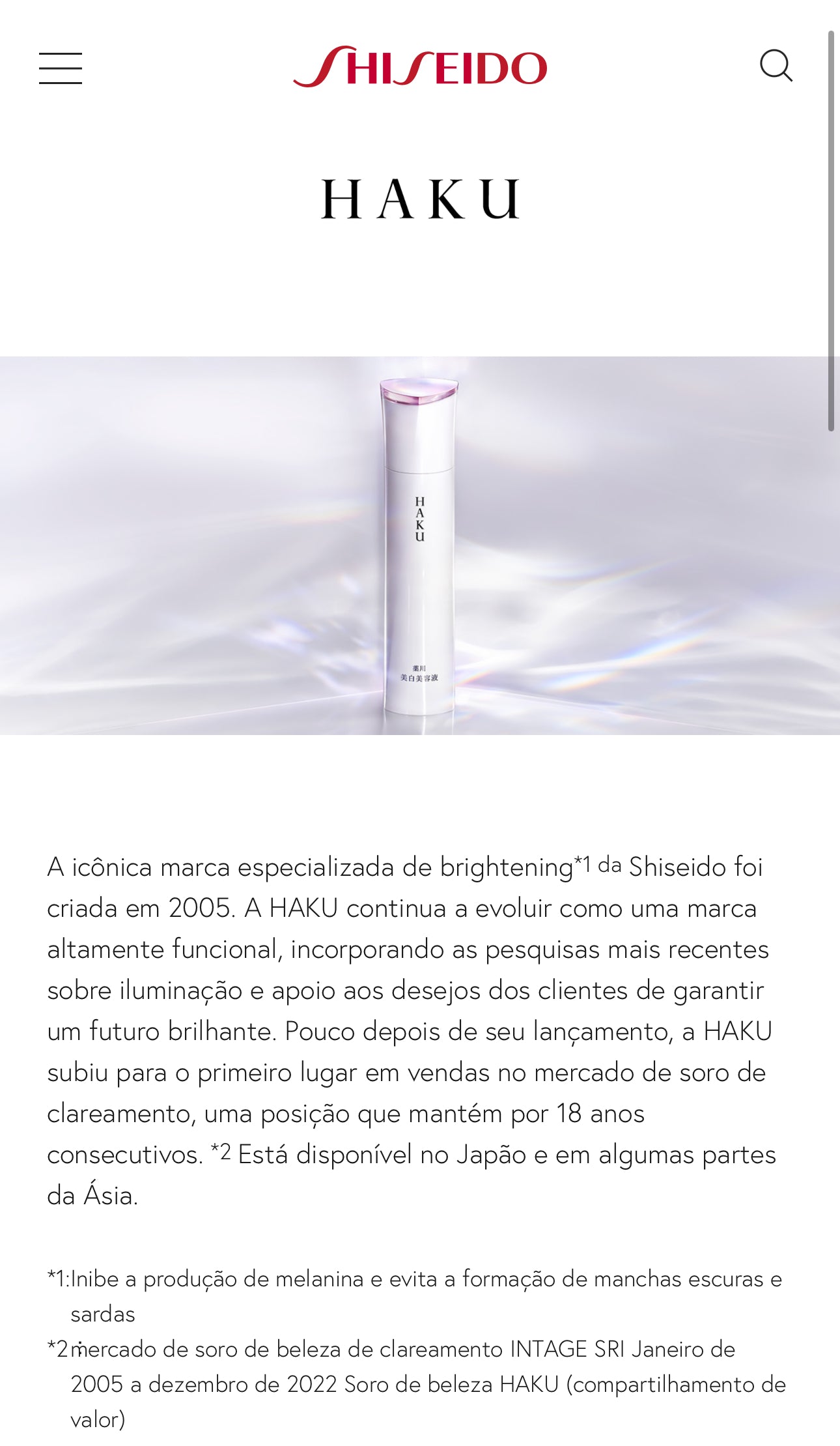 Suero blanqueador medicinal (cuasi-fármaco)
HAKU Melano Focus EV 45g